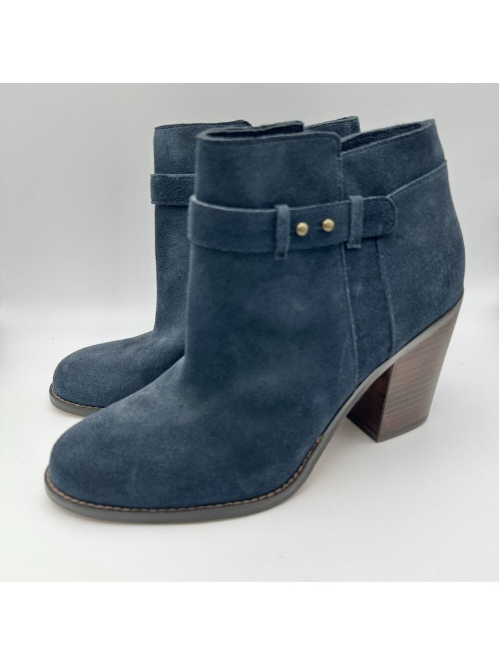 Sole Society Blue Suede Ankle Boots Block Heel Buckle Booties 9M
